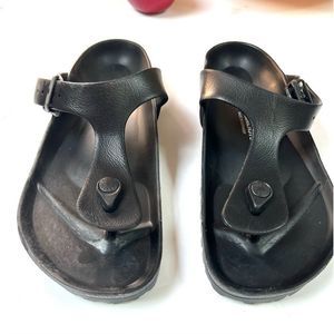 Birkenstock Womens Thong Sandals Black Leather Adjustable Slip On Germany 10 New